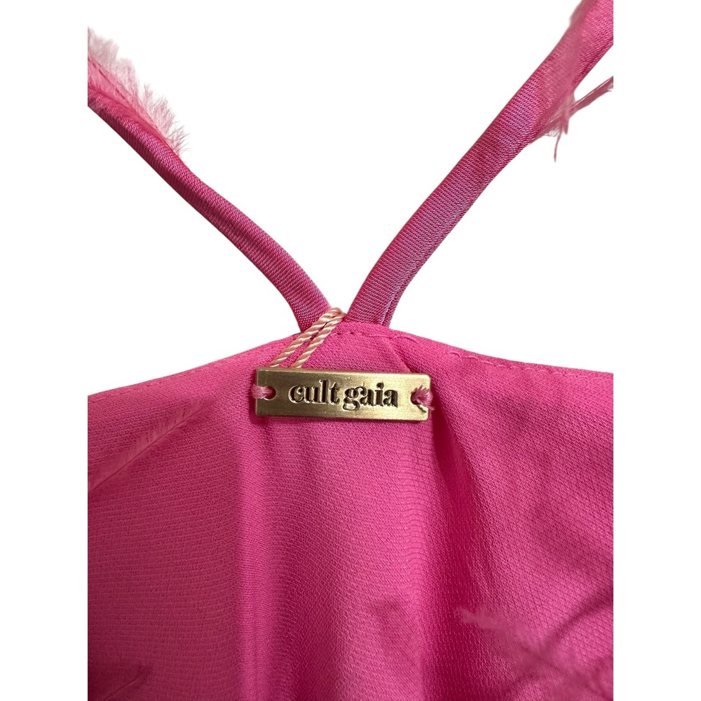 Cult Gaia Karosi Ostrich-Feather Satin Mini Dress size Large $518 NEW - Picture 3 of 7